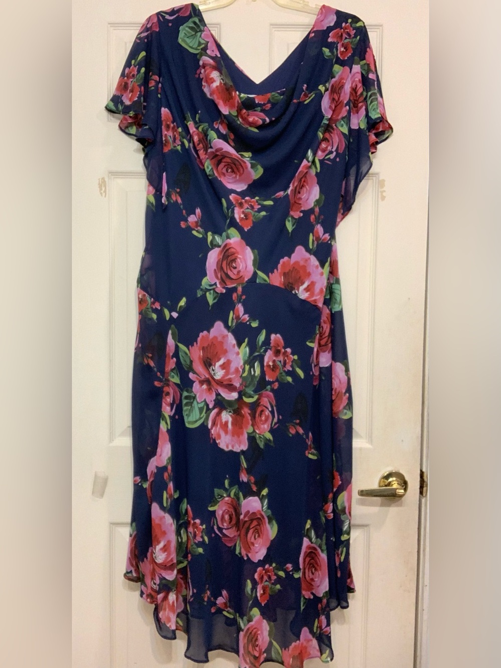 Catherines Navy Floral Print High Low Maxi Size 2x Dress.            3881b